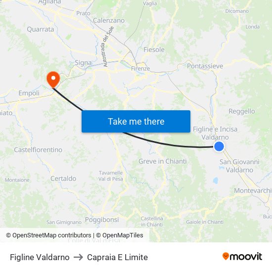 Figline Valdarno to Capraia E Limite map