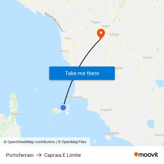 Portoferraio to Capraia E Limite map