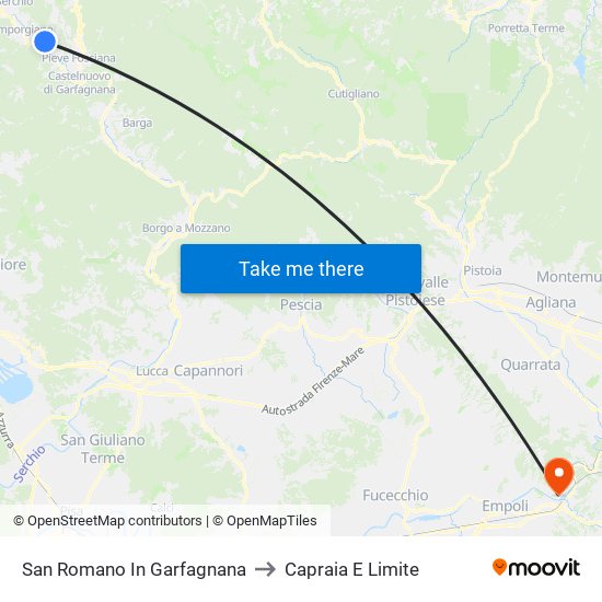 San Romano In Garfagnana to Capraia E Limite map