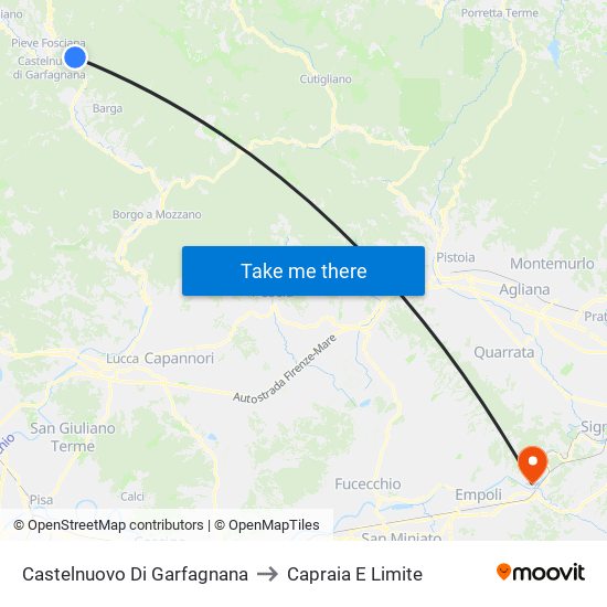 Castelnuovo Di Garfagnana to Capraia E Limite map