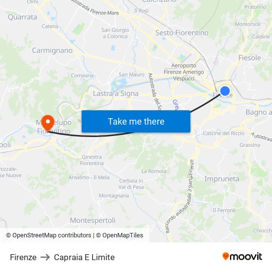 Firenze to Capraia E Limite map