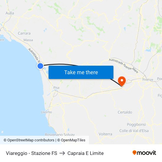 Viareggio Stazione FS to Capraia E Limite map