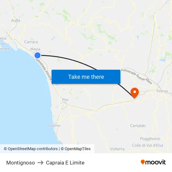Montignoso to Capraia E Limite map