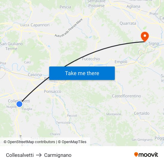 Collesalvetti to Carmignano map