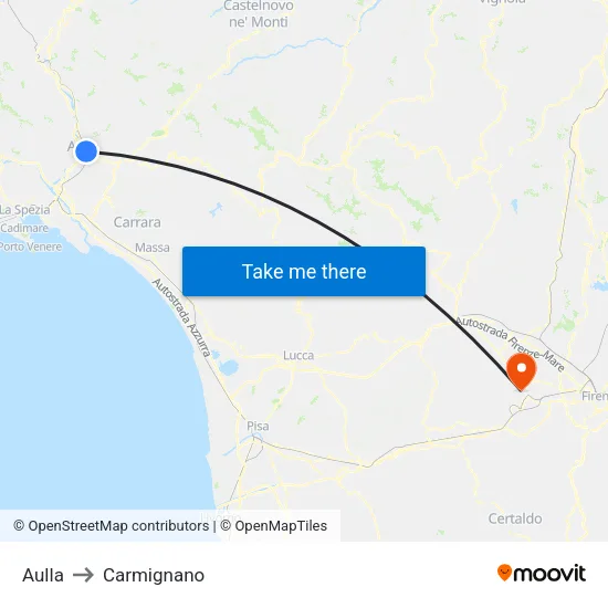 Aulla to Carmignano map