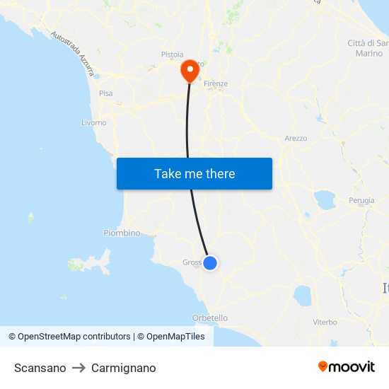Scansano to Carmignano map