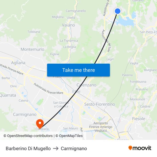Barberino Di Mugello to Carmignano map
