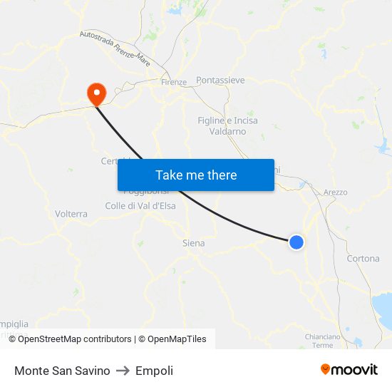 Monte San Savino to Empoli map