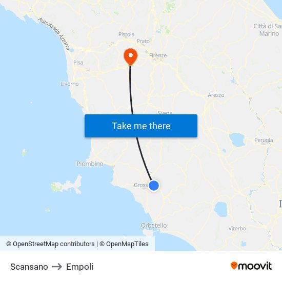 Scansano to Empoli map
