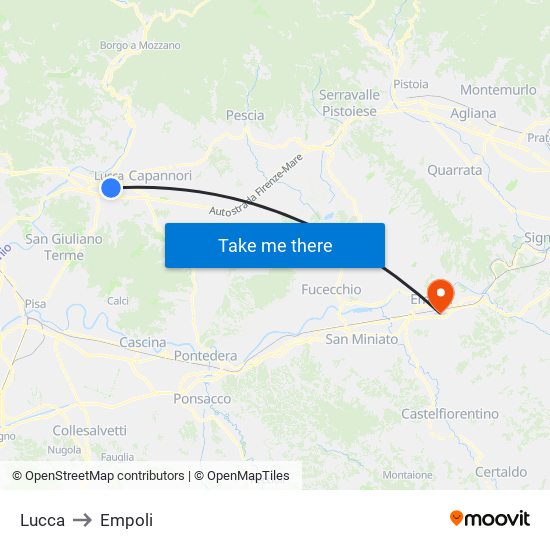 Lucca to Empoli map