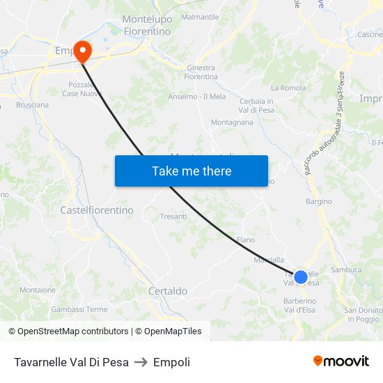 Tavarnelle Val Di Pesa to Empoli map