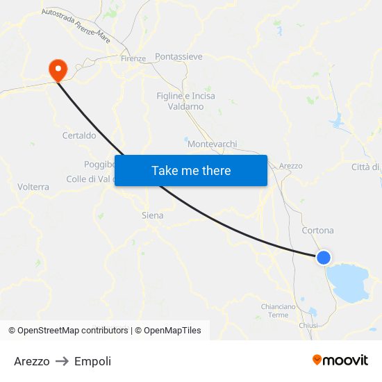 Arezzo to Empoli map