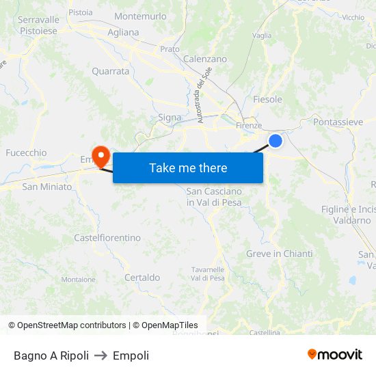 Bagno A Ripoli to Empoli map