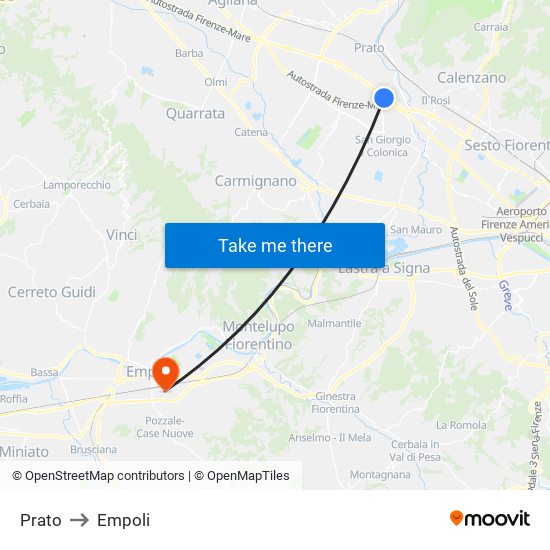 Prato to Empoli map