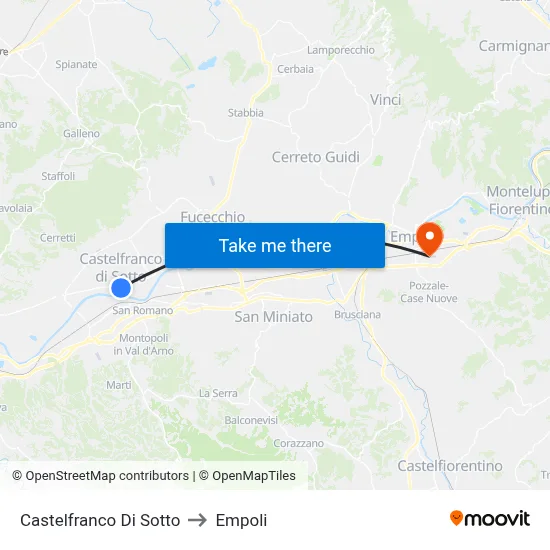 Castelfranco Di Sotto to Empoli map