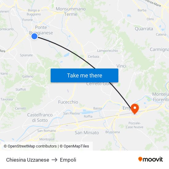 Chiesina Uzzanese to Empoli map