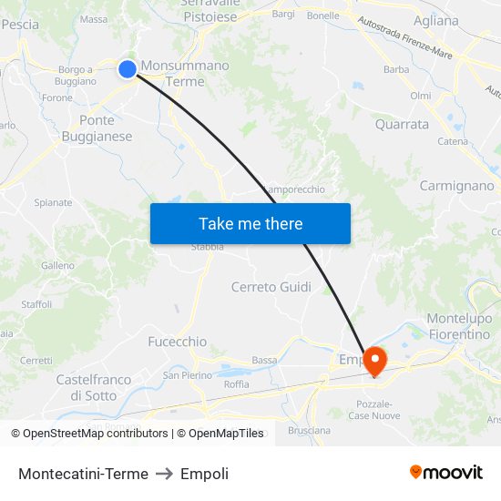 Montecatini-Terme to Empoli map