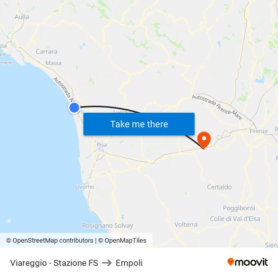 Viareggio Stazione FS to Empoli map