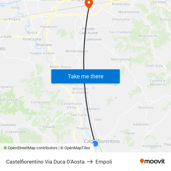 Castelfiorentino Via Duca D'Aosta to Empoli map