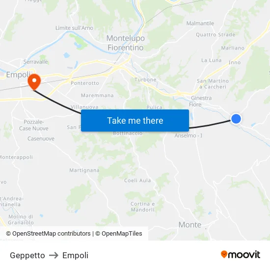 Geppetto to Empoli map