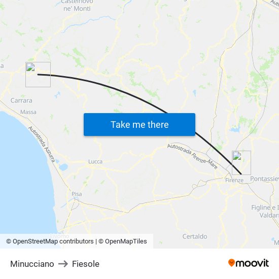 Minucciano to Fiesole map