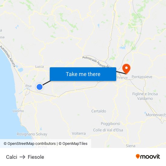Calci to Fiesole map