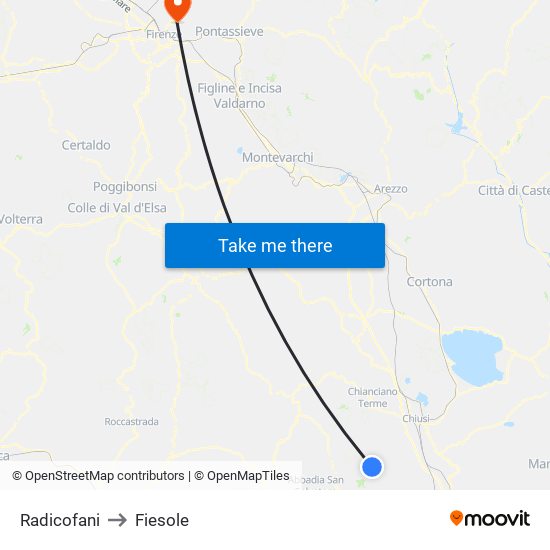 Radicofani to Fiesole map