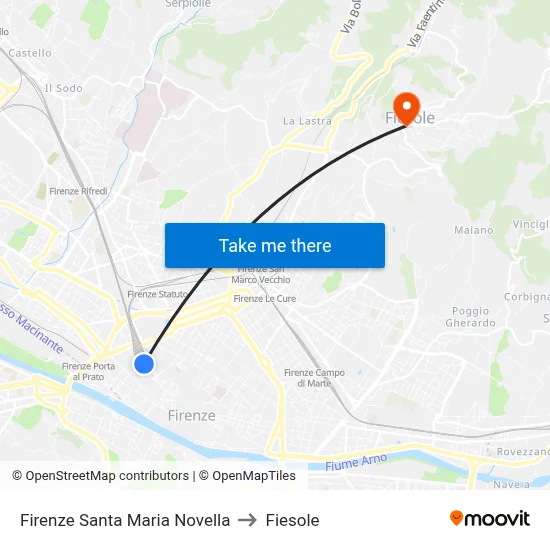 Firenze Santa Maria Novella to Fiesole map