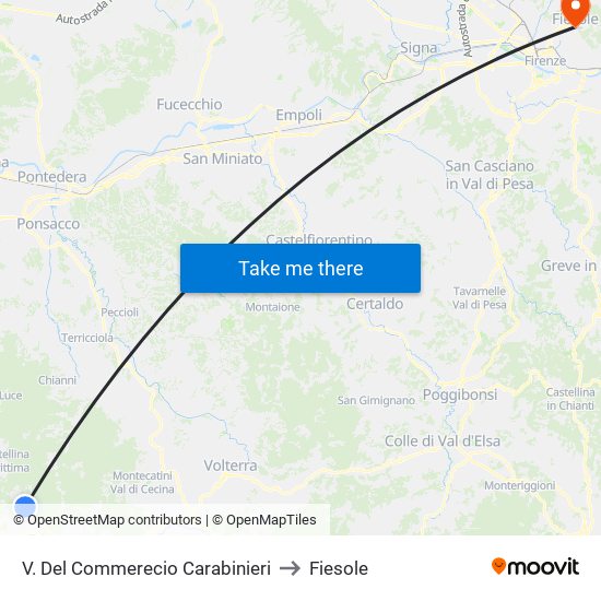 V. Del Commerecio Carabinieri to Fiesole map