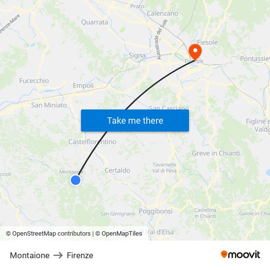 Montaione to Firenze map