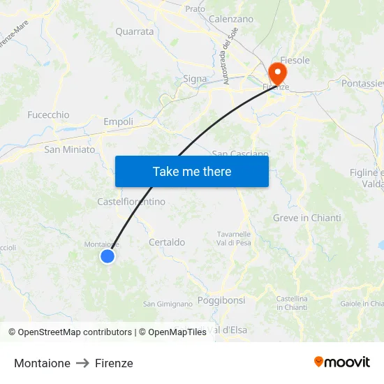 Montaione to Florence map
