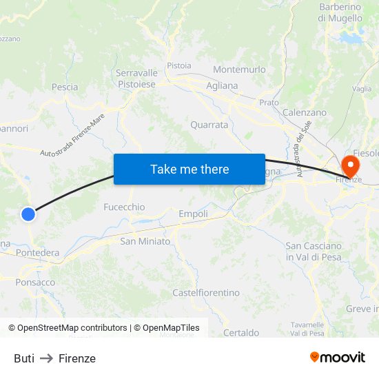 Buti to Firenze map