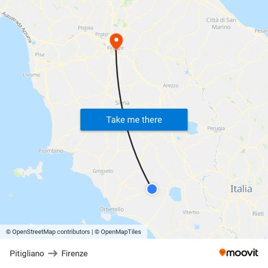 Pitigliano to Firenze map