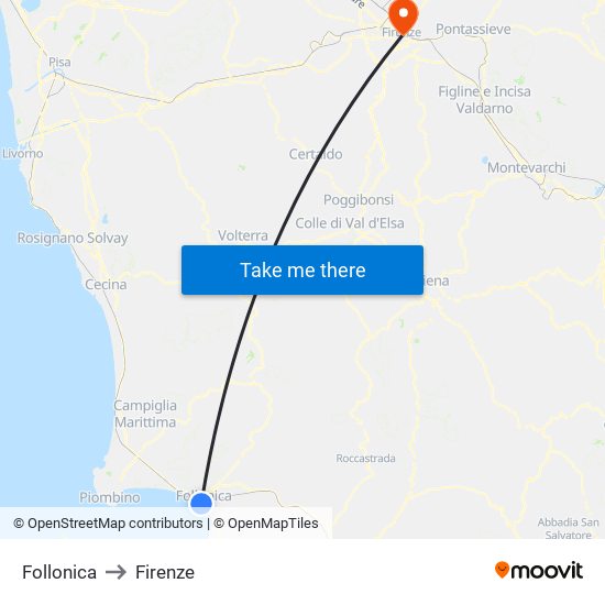Follonica to Firenze map
