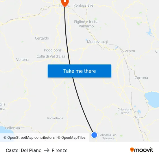 Castel del Piano to Firenze map