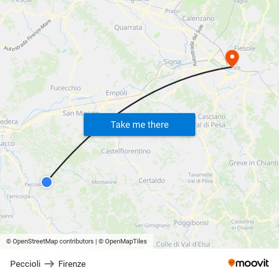 Peccioli to Firenze map
