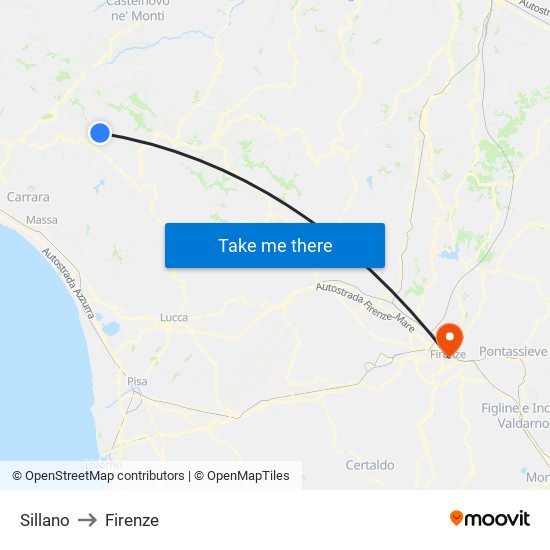 Sillano to Firenze map