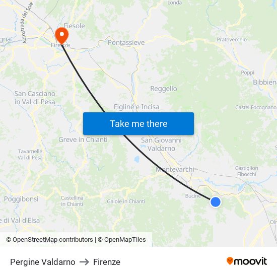 Pergine Valdarno to Firenze map