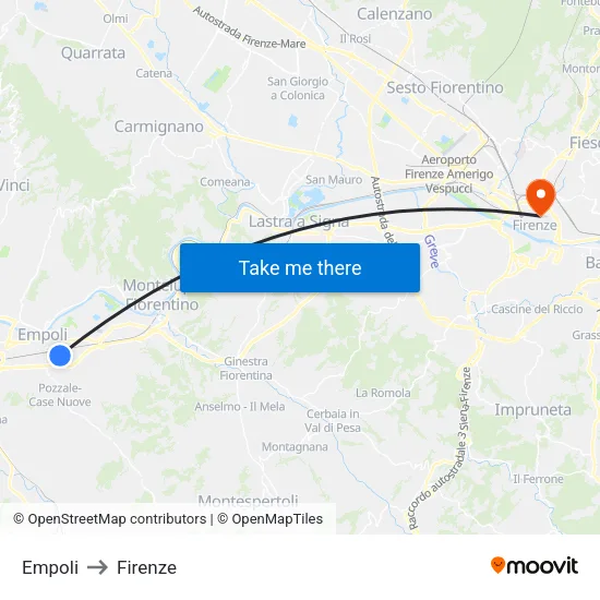 Empoli to Firenze map