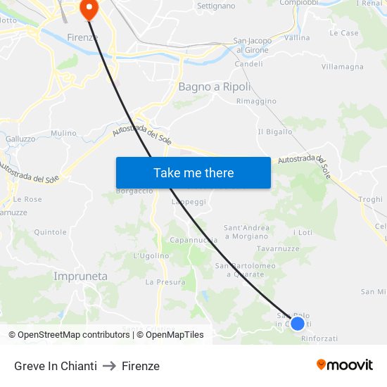 Greve In Chianti to Firenze map