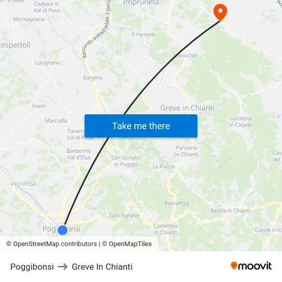 Poggibonsi to Greve In Chianti map
