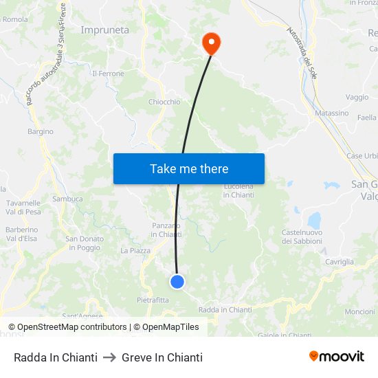 Radda In Chianti to Greve In Chianti map