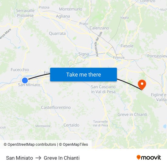 San Miniato to Greve In Chianti map