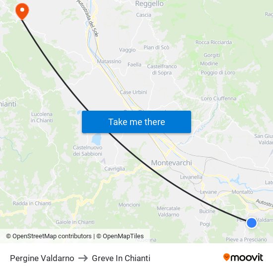 Pergine Valdarno to Greve In Chianti map