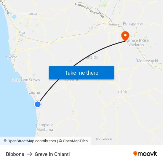 Bibbona to Greve In Chianti map