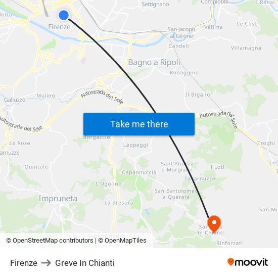 Firenze to Greve In Chianti map
