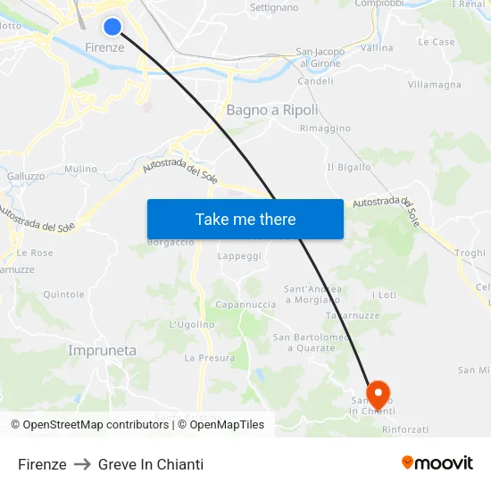 Firenze to Greve In Chianti map