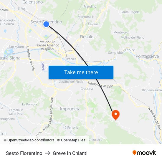 Sesto Fiorentino to Greve In Chianti map