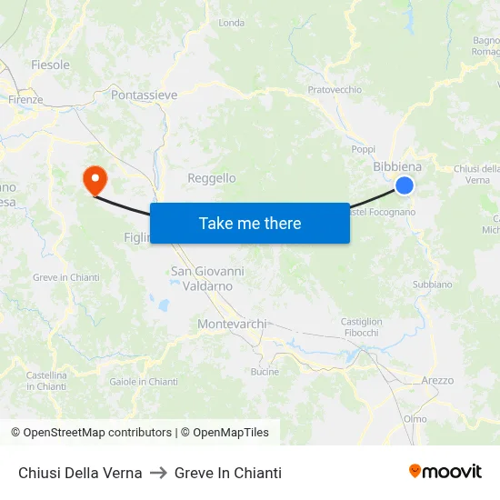 Chiusi Della Verna to Greve In Chianti map