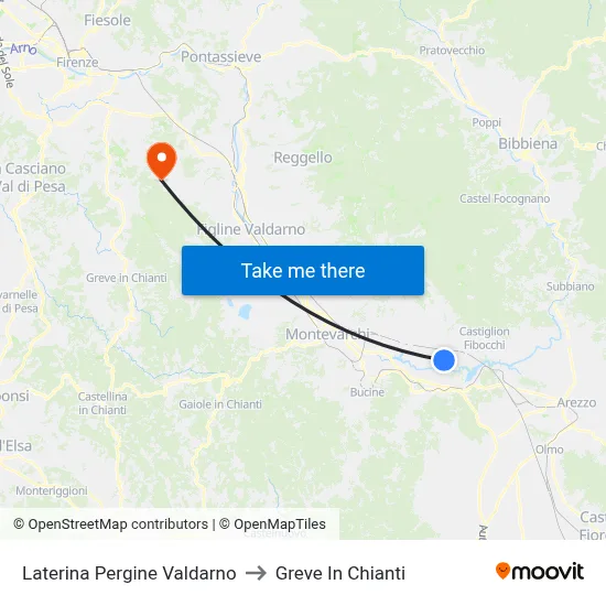 Laterina Pergine Valdarno to Greve In Chianti map
